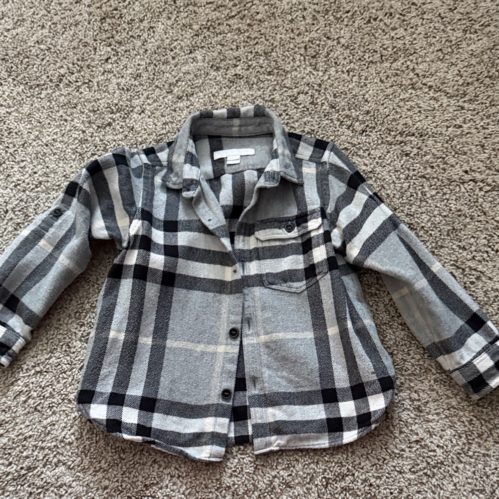 Burberry Gray & Black Plaid Button-Down Shirt for Kids